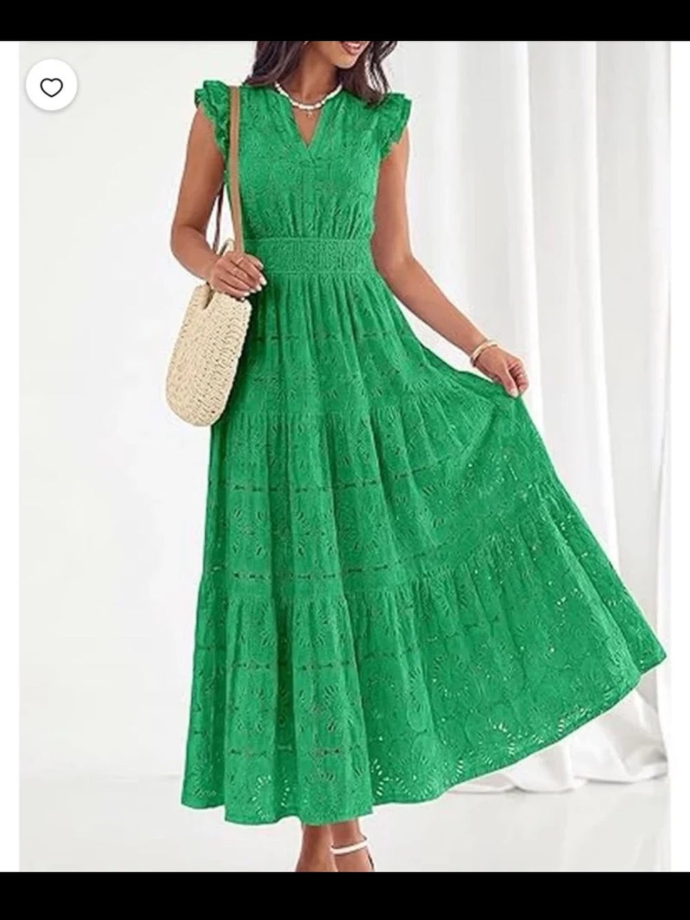 NWT PRETTYGARDEN Boho Maxi Dress Floral Lace Eyelet V-Neck In Green Size Large - Picture 6 of 12